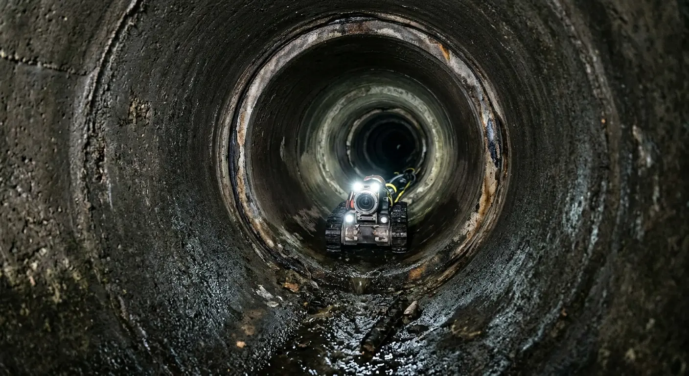 Robotic sewer camera inspecting pipe interior for Sewer Line Cleaning in Stone Ridge