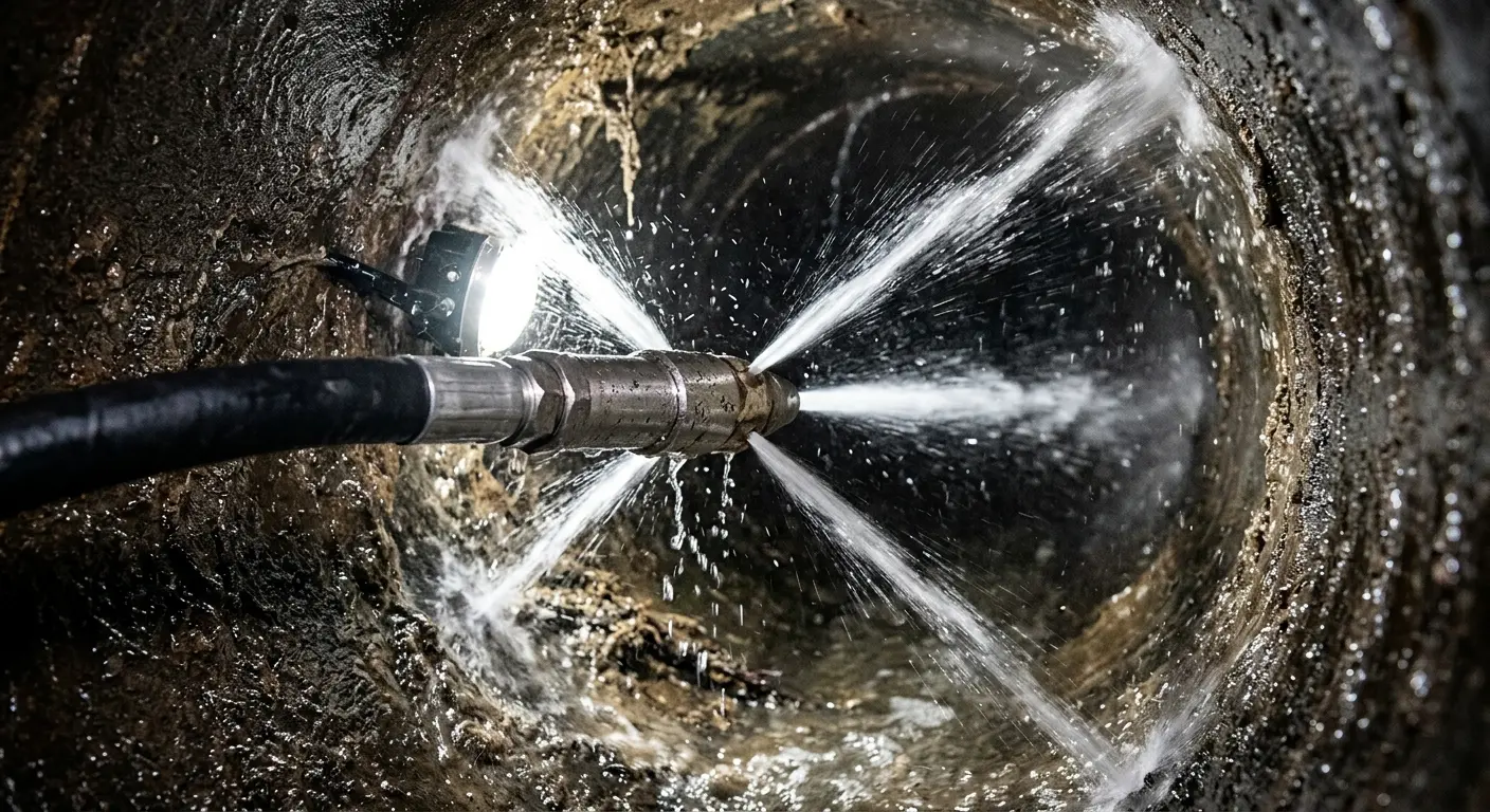 High-pressure hydro jetting nozzle cleaning sewer pipe for Trenchless Sewer Repair in Stone Ridge